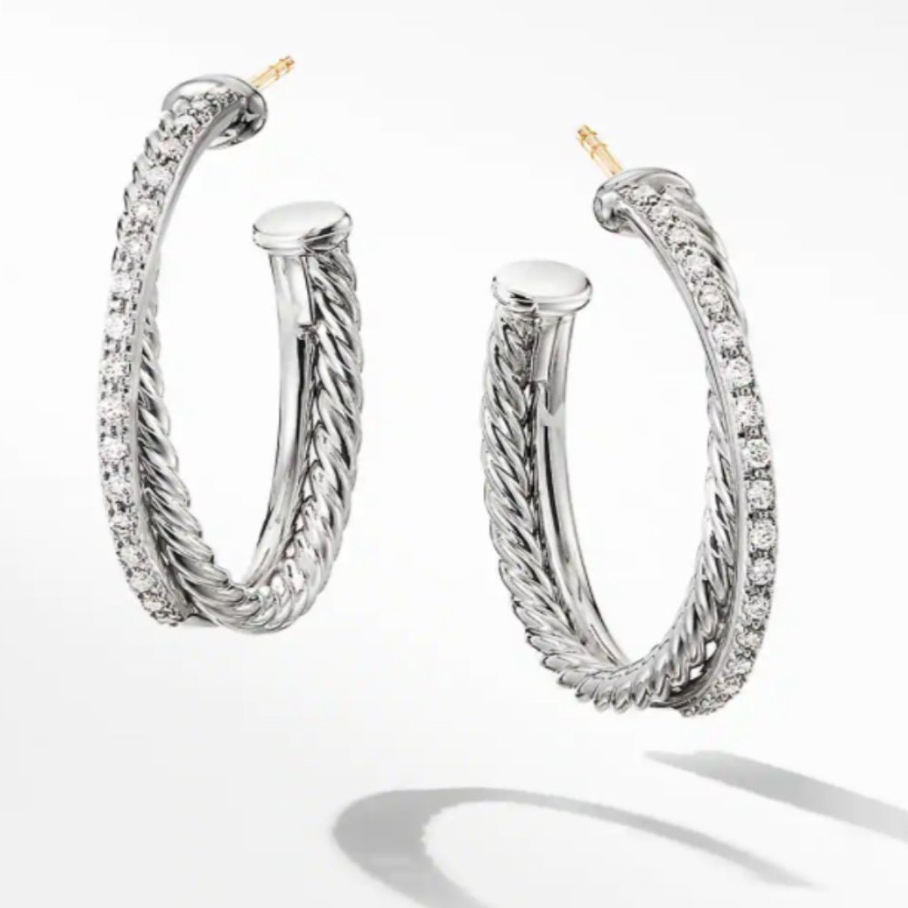 David Yurman Sterling Diamond Hoop Earrings